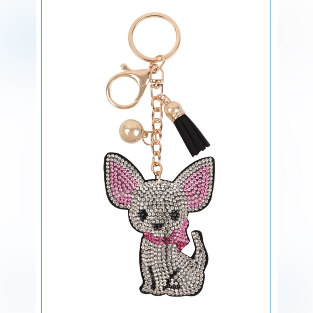 White Chihuahua Bling Keychain